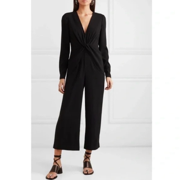 NEW! Self- Portrait- Black Twist Front Jumpsuit Cropped Crepe Jumpsuit Size S - Picture 3 of 13